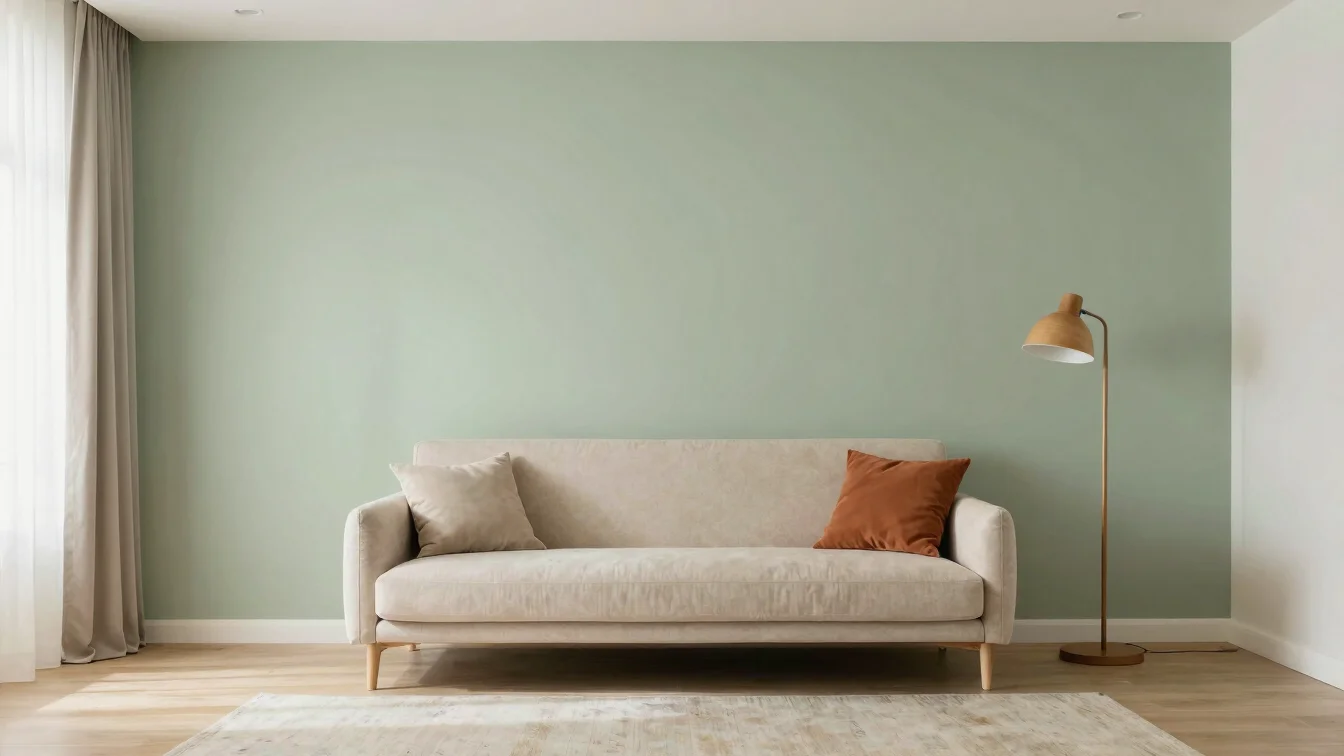 Editorial photograph of a contemporary living room with a sage gr
