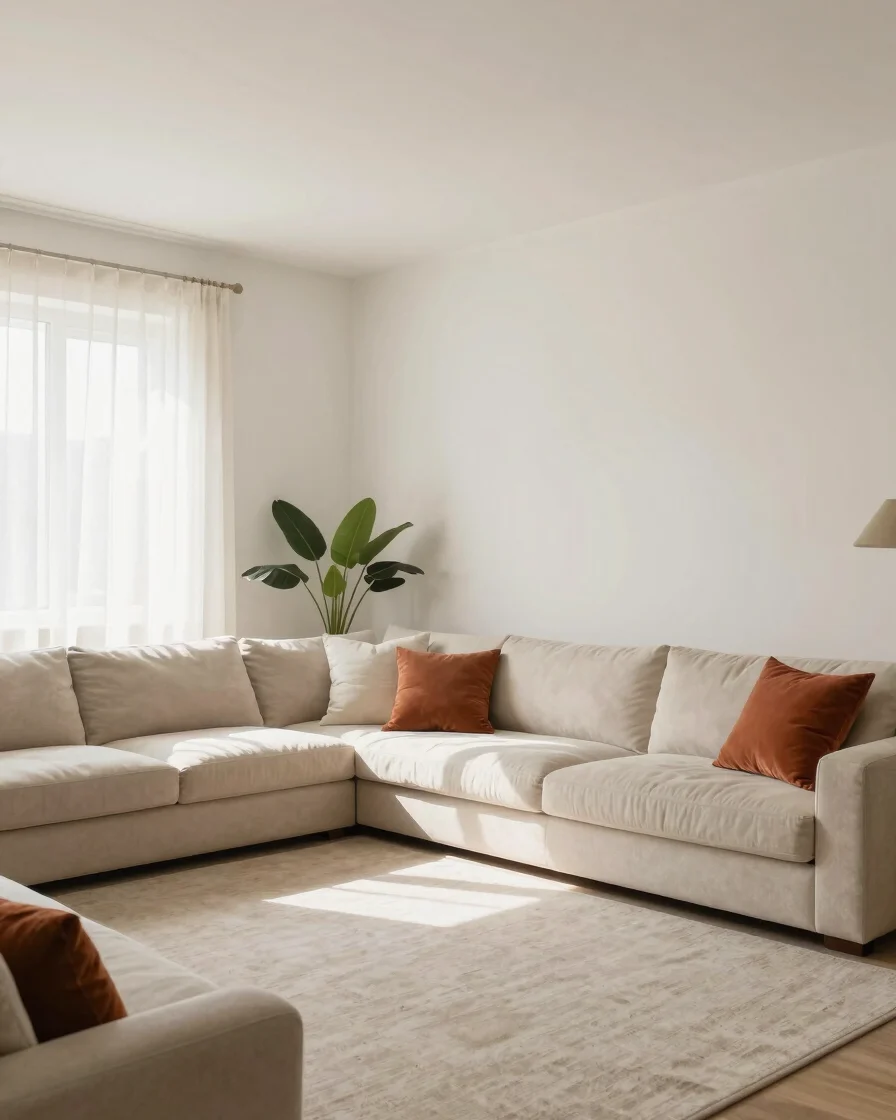 Editorial interior photograph of a bright, lived-in living room w